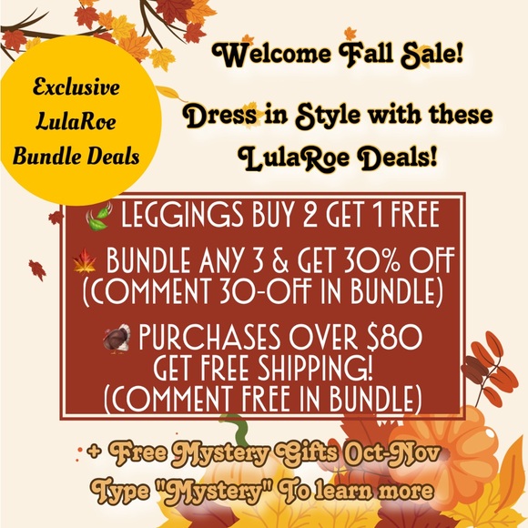 Fall Sale Promotion - LulaRoe Bundle Discount Free Ship $80+ Happy Thanksgiving - Picture 1 of 5